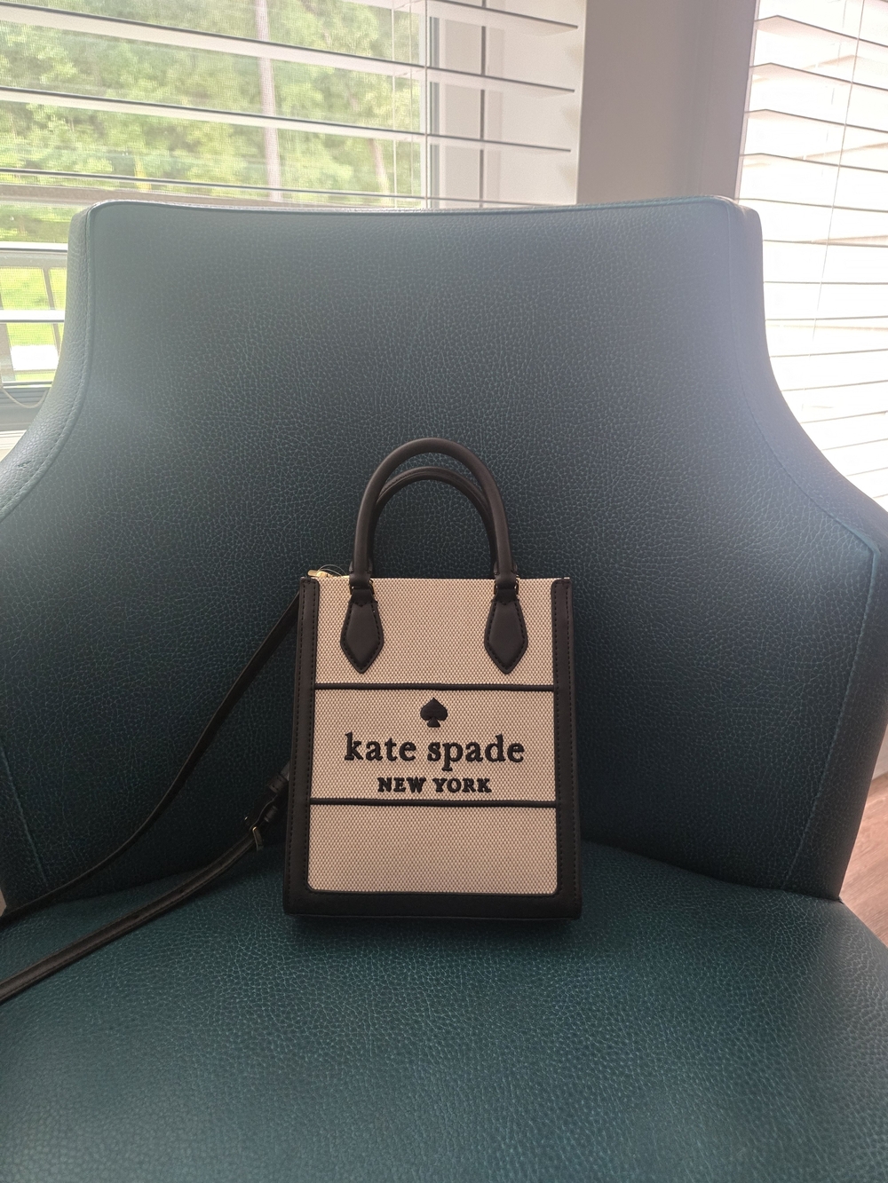 Kate Spade New York Black & Cream Canvas Mini Tote Crossbody